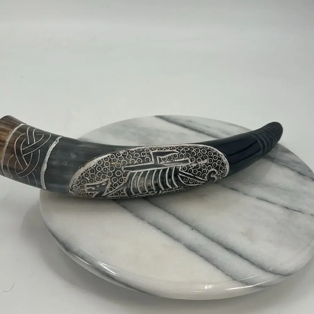New! Hand carved Viking ship drinking horn